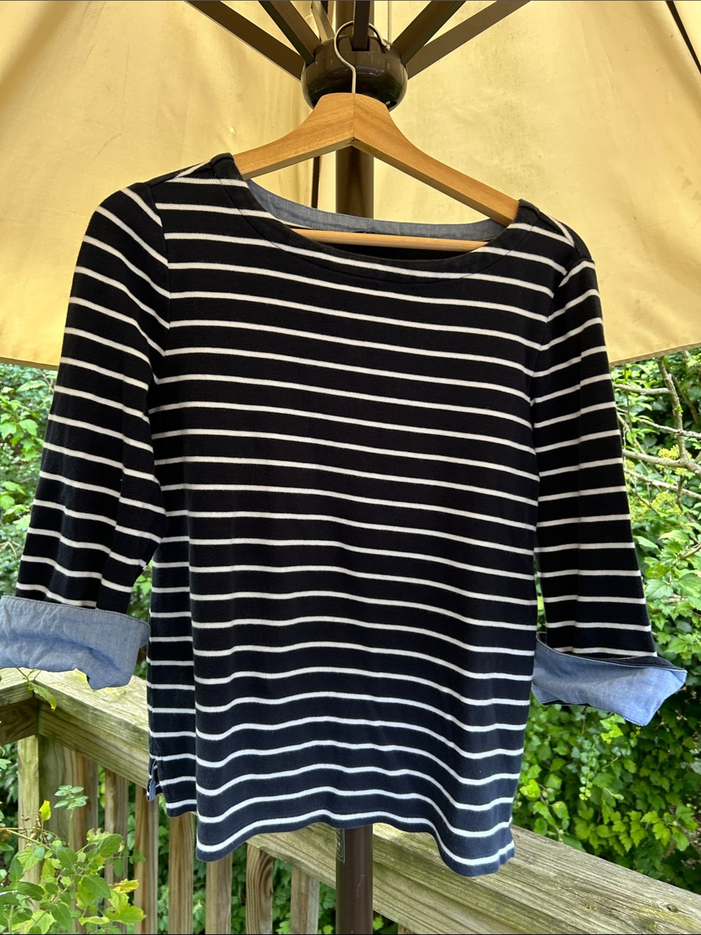 Nautica Navy & White Striped Boatneck 3/4 Sleeve Top